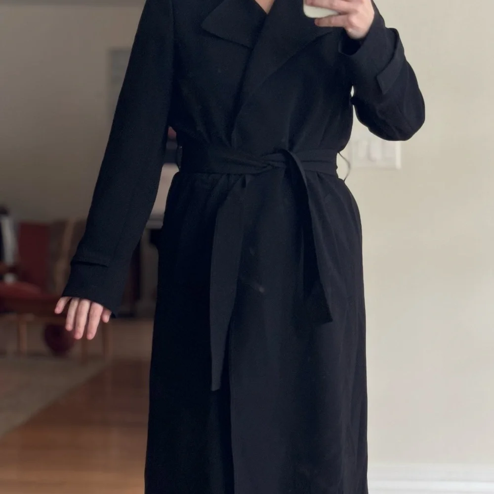 Theory Women Black Lined Long Tie Belted Jacket Dress Size Medium
